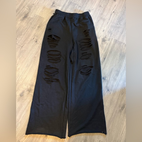 Black Distressed Women's Pants - Picture 2 of 3